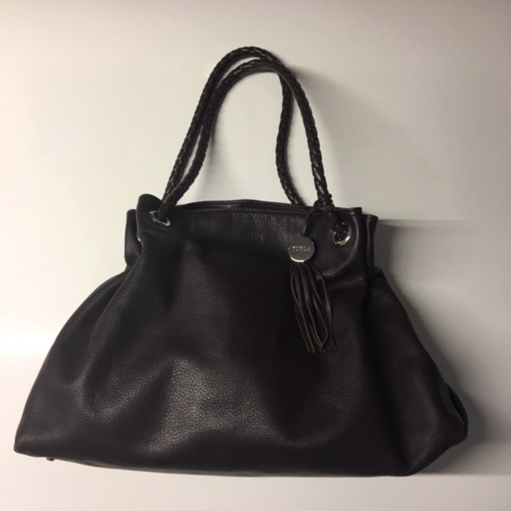 Genuine Furla hobo bag, dark chocolate brown.